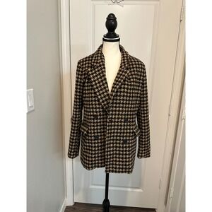 BLANKNYC Book Club Houndstooth Wool Blend Blazer XS Brown Black Double Breasted